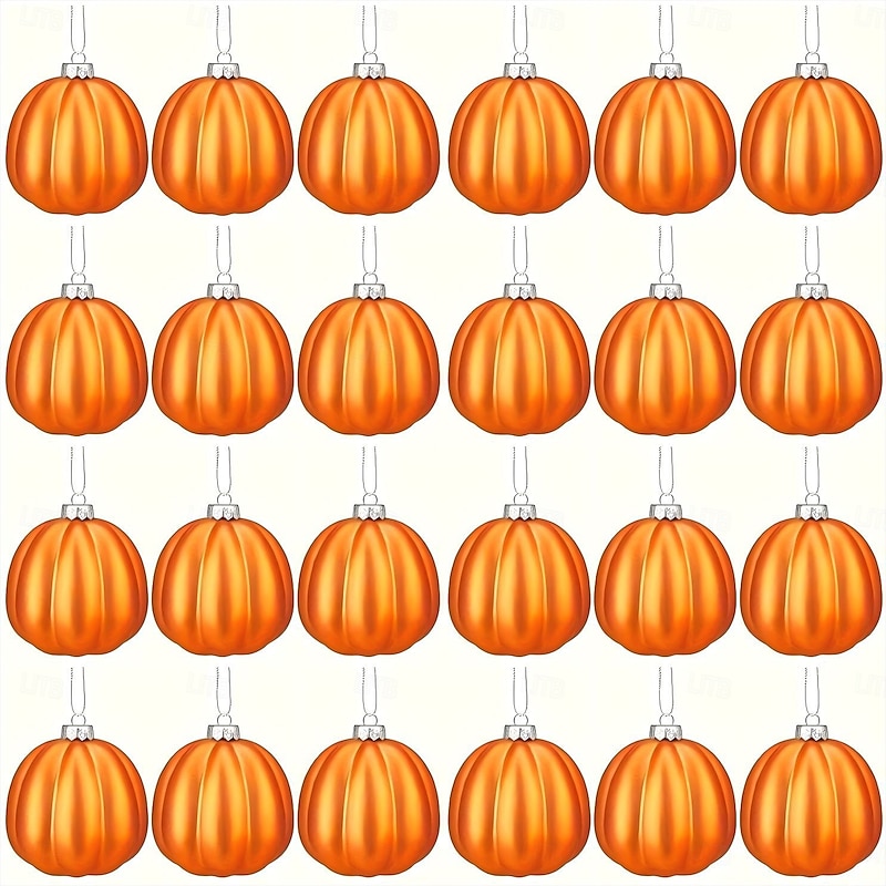 24 pcs Halloween Hanging Pumpkin Ornaments Fall Mini Thanksgiving Ball Ornaments, 5cm Rustic Farmhouse Style Pumpkin Baubles for Autumn Tree, Garland, Table Centerpiece or Holiday Decor