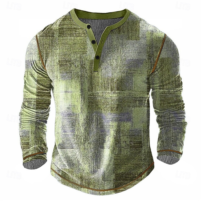 Men's Graphic Henley Shirt Waffle T Shirt Long Sleeve Vintage Daily Retro Vintage Sports Outdoor Casual Holiday Spring & Summer All Seasons Dark Brown Grey Blue Coffee Green Henley Henley T-Shirt4