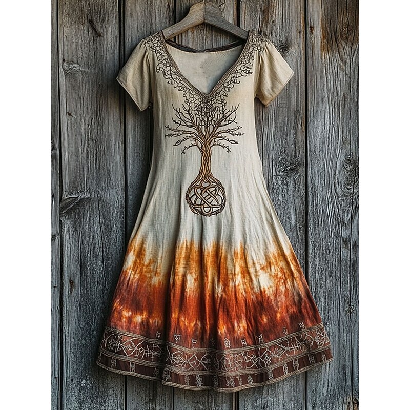 Music Festival Women's Midi Dress Casual Dress T Shirt Dress Tee Dress Sundress A Line Dress Vacation Casual Boho Beach Regular Fit Graphic Leaf Tie Dye Short Sleeve V Neck Pink Blue Orange Green