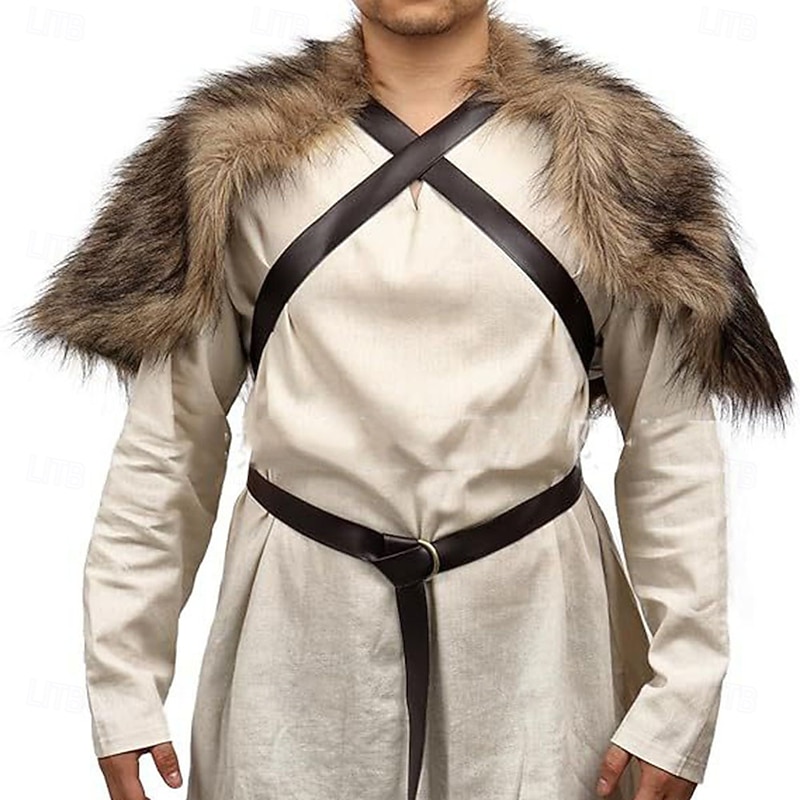 Retro Vintage Medieval Renaissance Outfits Faux Fur Costume Warrior Viking Fancy Dress Men's Viking Halloween Carnival Performance Party LARP Adults Shawl Leg Warmers Arm Guards Winter4