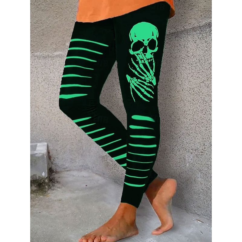 Women's Leggings Vacation Vintage Fashion Ankle-Length High WaistPantsHalloween Graphic Skull Pumpkin Printing Soft Breathable Stretchy Formal Outdoor Vacation White Blue Purple Orange Spring Fall3