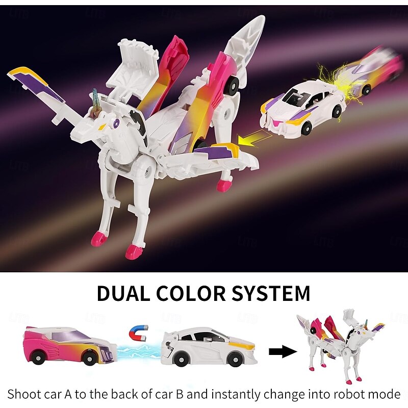 Unicorn Transforming Car Toy, Magnetic Cars Transform into Unicorn, Fun Collision Transformation Car Toys for Boys  Girls, Party Favors Gift for Birthday Christmas3