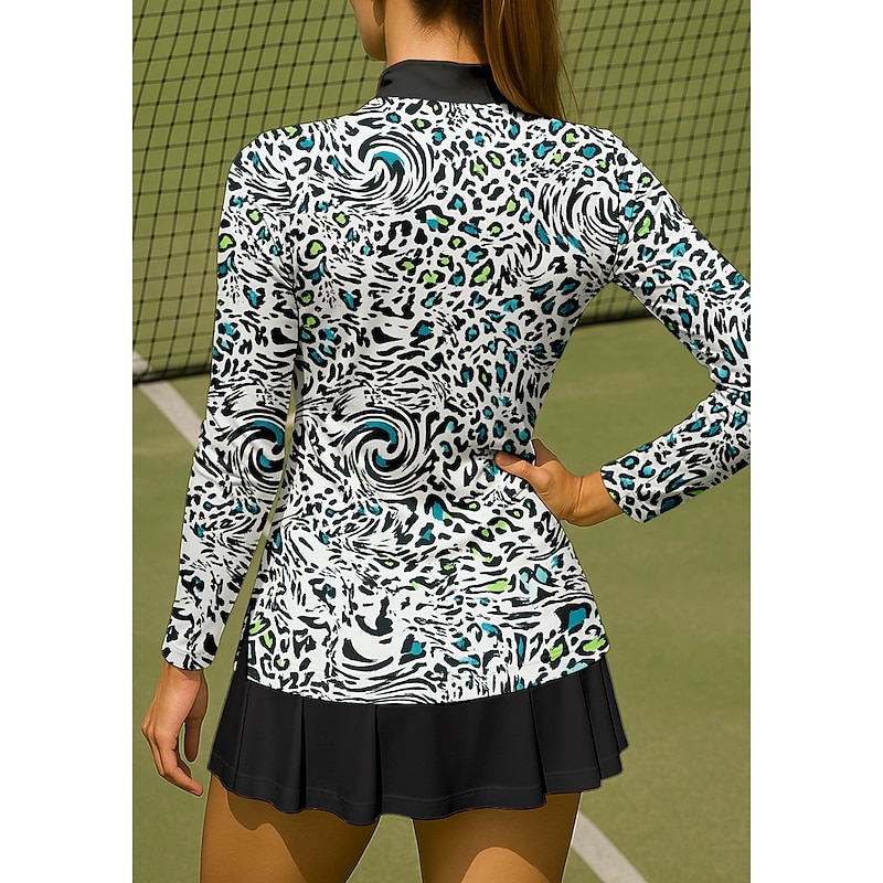 Women's Leopard Sport Shirt Golf Polo Shirt Tennis Shirt Tennis Tee Long Sleeve Zipper Floral UPF50+ UV Resistant High Elasticity Moisture Wicking Breathable Volleyball Tennis Golf Stand Collar Zip2