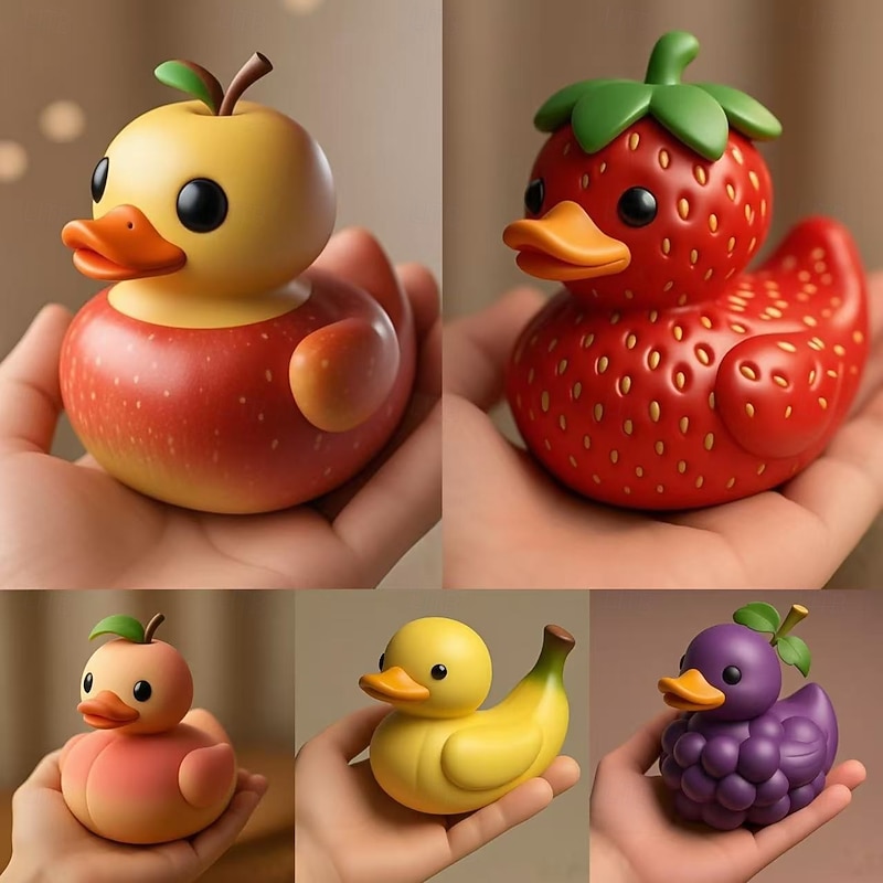 Fruit Duck Resin Figurine Ornament Colorful Cute Shelf Decoration Creative Animal Craft for Car Dashboard Office Desk Home Decor Novelty Gifts