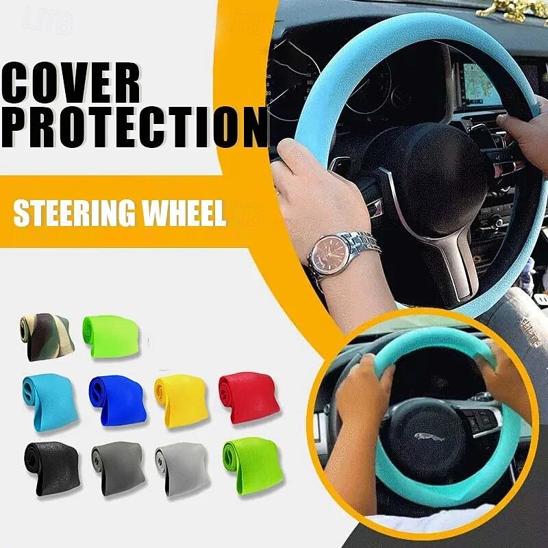 Car Silicone Steering Wheel Cover Fashionable Nonslip Soft Slim Fit Universal Auto Grip Protector for All Seasons Comfortable Wear Resistant Flexible Handle Sleeve