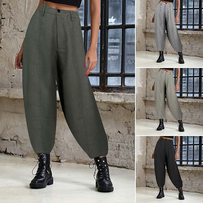 Women's Cargo Pants Slacks Streetwear Casual Full Length Natural Plain Elastic Waist Comfortable Street Holiday Daily Wear Grey Black Army Green Khaki Fall Regular Fit