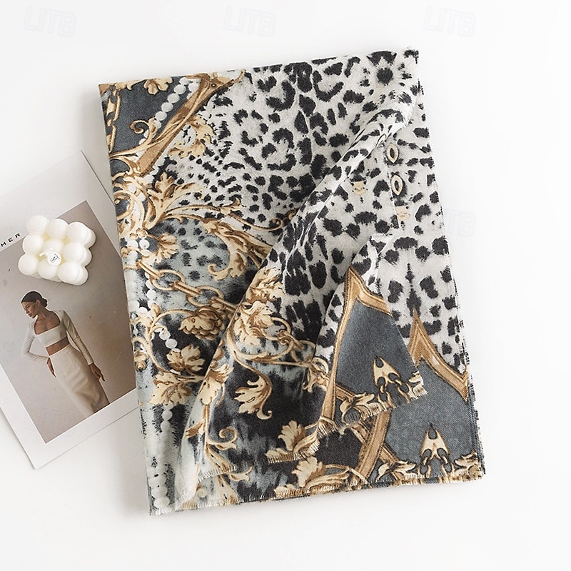 Women's Rectangle Scarf Street Daily Date Brown Scarf Leopard