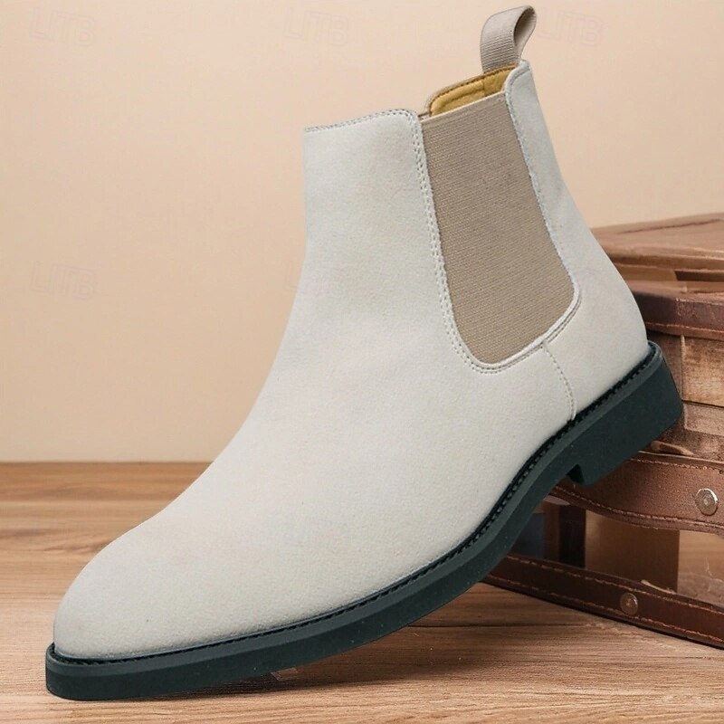Men's White Chelsea Ankle Boots for Autumn and Winter – Stylish Slip-On Dress Boots for Urban Professionals and Smart Casual Outfits