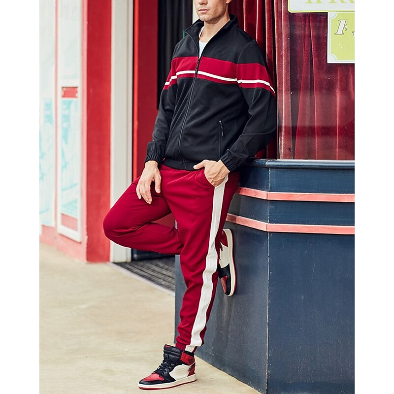 Men's Lightweight Jacket Casual Jacket Set Vacation Daily Pocket 2 Piece Spring Fall Color Block Fashion Classic Stand Collar Regular Black Green Khaki Jacket4