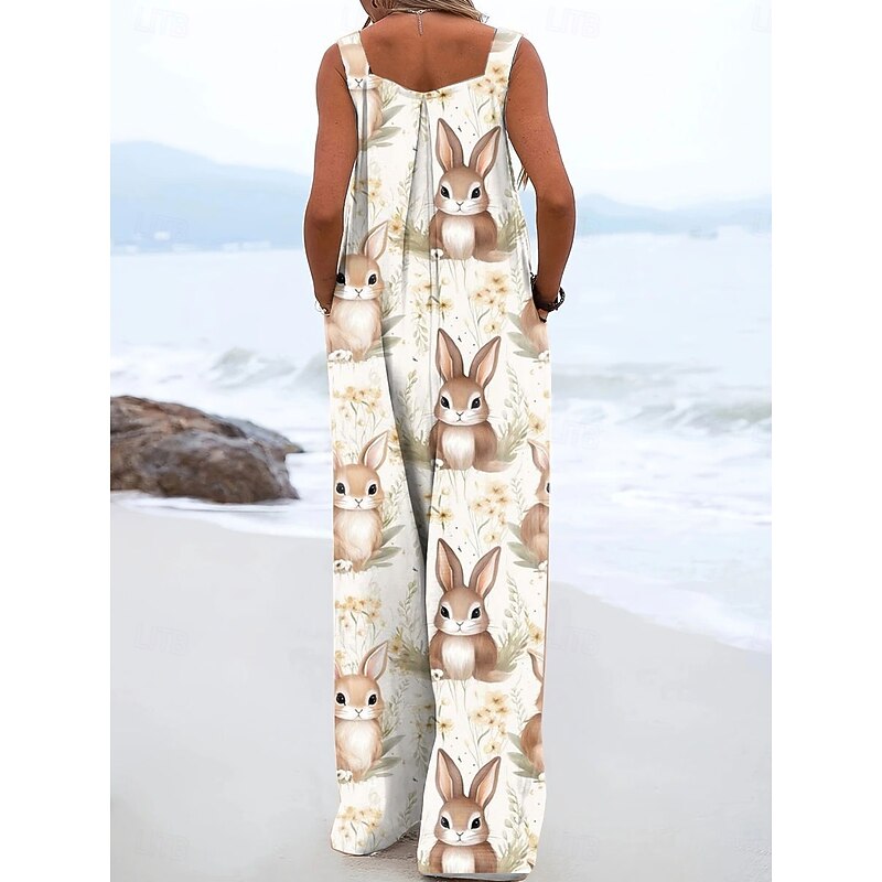 Women's Dungarees Active Graphic Sleeveless Wide Leg Vacation Street Loose Fit Black White Orange Summer2