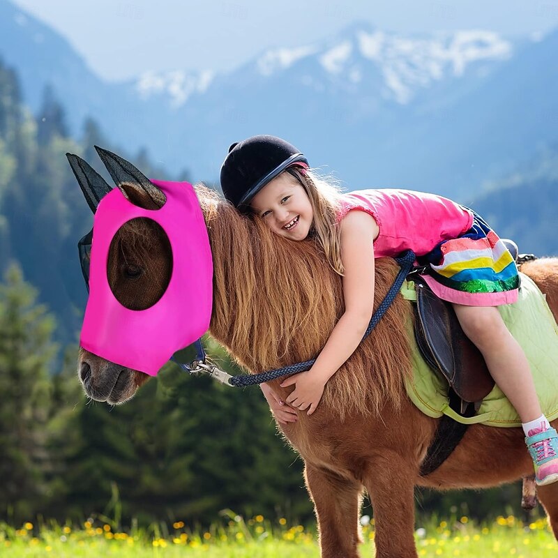 Horse Fly Masks with Ears Head Fly Masks for Horses Smooth Elastic UV Protection Cover from Summer Insect Pests 1PCS2