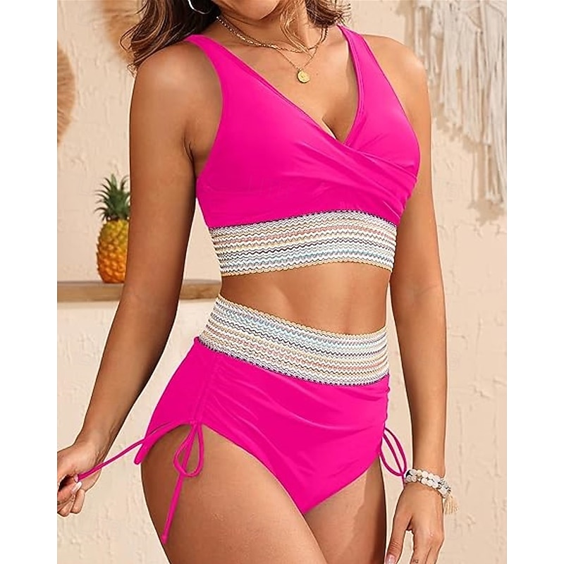 Women's Swimwear Tankini Swimsuit Crochet Backless Beach Wear Boho Solid Color Plain Plunge Sleeveless Bathing Suits2