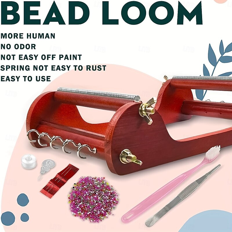 Wooden Bead Loom Kit 10*8*2.7inch Jewelry Making Bead Tools includes Threads Tweezers Beads Jewelry Making Tool Use to Create Bracelets Necklaces Belts and More2