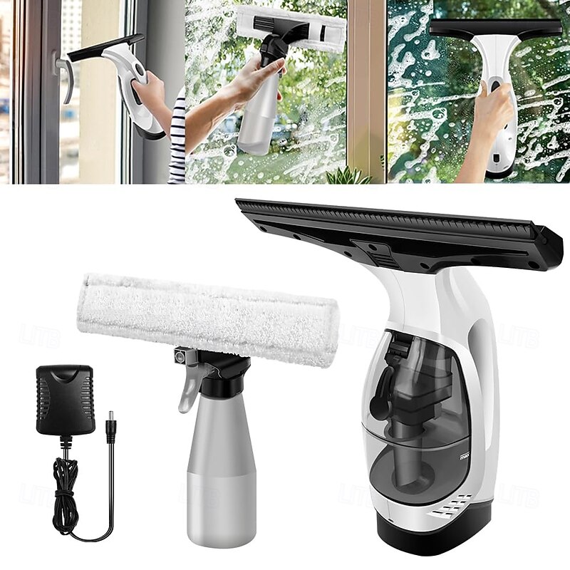 Window Vacuum, Cordless Window Cleaner, Rechargeable Condensation Vacuum Cleaner with Spray/Cleans/Suctions Water for Windows, Tiles, Glass, Mirrors, and Countertops