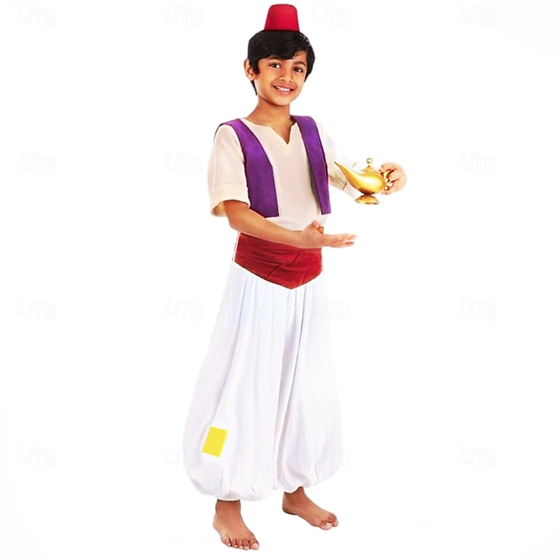 Fairy Tale Arabian Nights Prince Aladdin Cosplay Costume Outfits Storybook Characters Movie Cosplay for Boys' Kid's Halloween Carnival World Book Day Performance Educational Dress Up School Event4