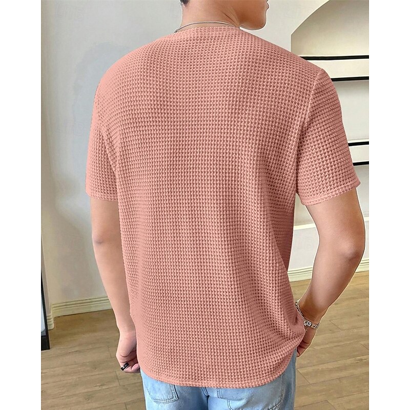 Men's Waffle Tee T Shirt Tee Short Sleeve Shirt Short Sleeve Crew Neck Summer Plain Fashion Designer Basic Jacquard Vacation Street Going out Pink Khaki Coffee Top Tee for Men2