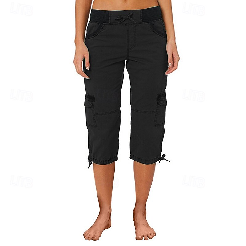 Women's Cargo Pants Hiking Pants Trousers Summer Outdoor Regular Fit Breathable Bottoms Pocket Black Army Green Cotton Camping / Hiking Running S M L XL XXL3