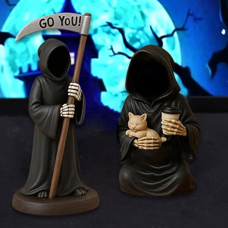 Emotional Support Grim Reaper Figurine Halloween Grim Reaper Statue with Emotional Support Card Gothic Gifts for Adults & Teens - Existential Dread Companion2