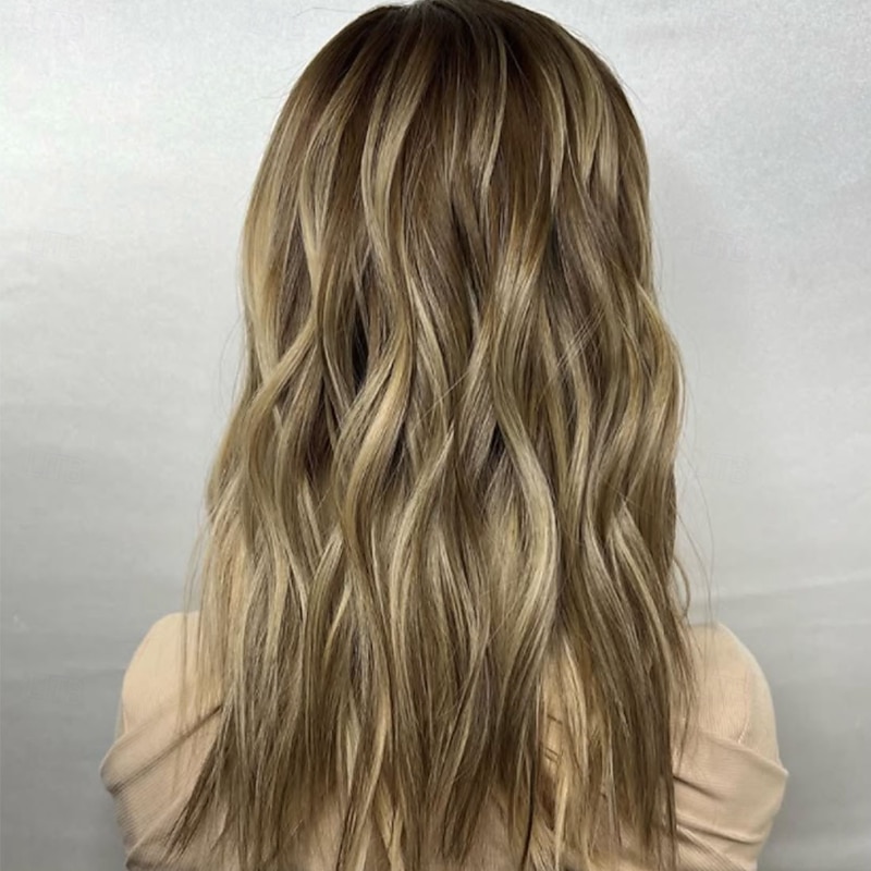 Unprocessed Virgin Hair 5x5 Closure 13x4 Lace Front Wig Middle Part Brazilian Hair Wavy Blonde Wig 130% 150% Density Ombre Hair Highlighted / Balayage Hair Natural Hairline 100% Virgin Glueless For4