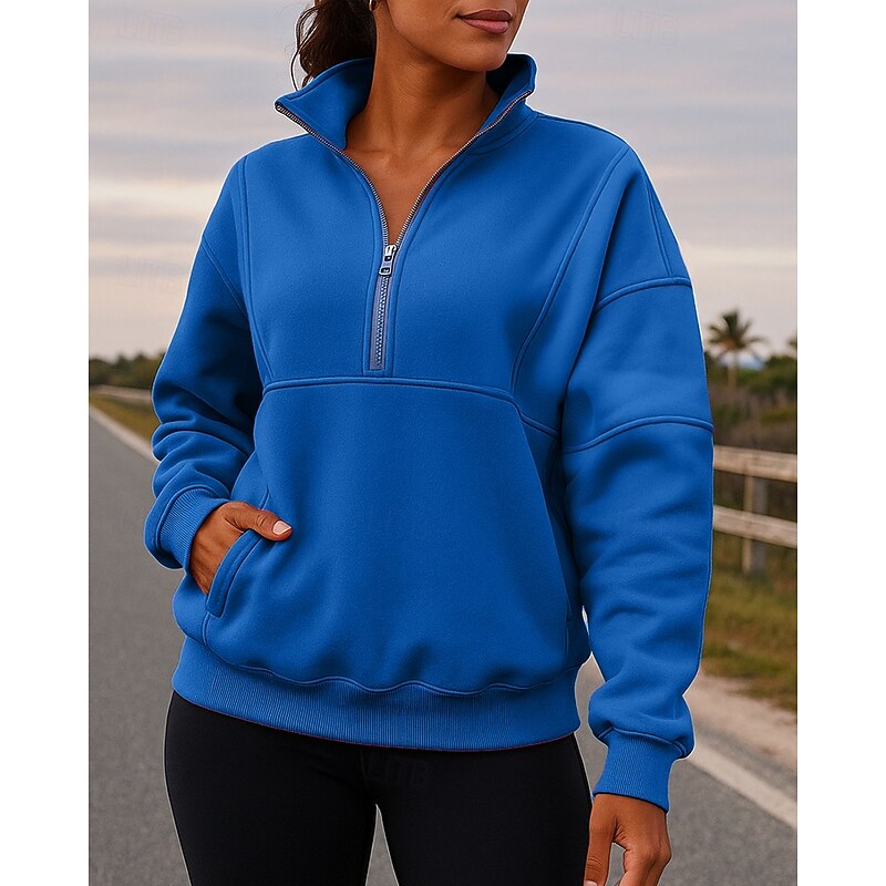 Women's Running Top Fleece Sweatshirt Half Zip Long Sleeve Top Athleisure Solid Colored Sun Protection Windproof Gym Outdoor Running Sportswear Activewear Blue Rose Red3