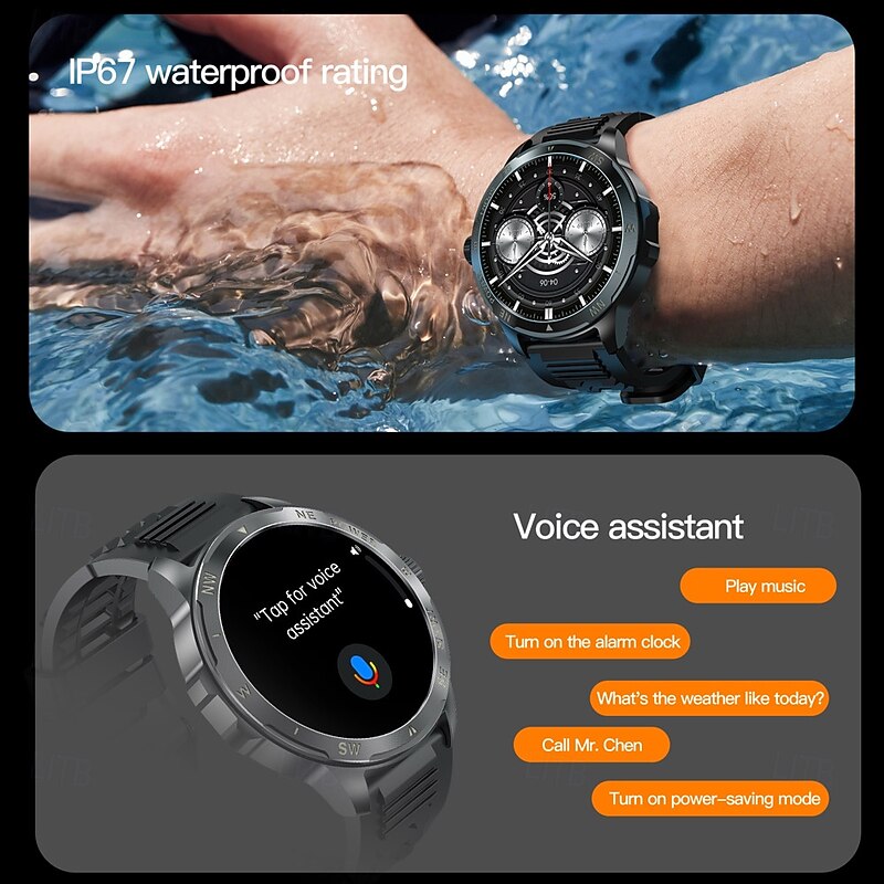 AK77 Smart Watch 1.43 inch Smartwatch Fitness Running Watch Bluetooth Pedometer Call Reminder Activity Tracker Compatible with Android iOS Men Long Standby Waterproof Media Control IP68 22mm Watch4