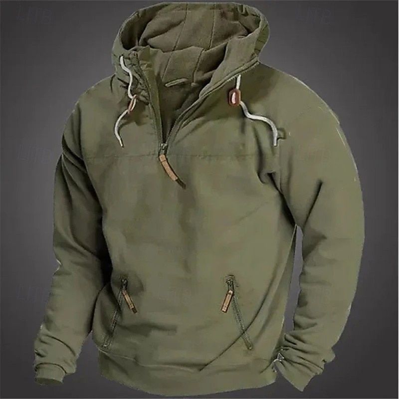 Men's Hoodie Quarter Zip Hoodie Military Tactical Hoodie Black Army Green Navy Blue Camel Hooded Plain Front Pocket Quarter Zip Sports & Outdoor Casual Daily Streetwear Cool Designer Spring &  Fall