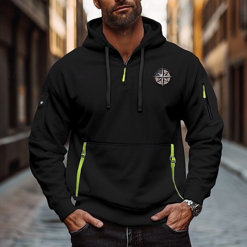 Men's Hoodie Quarter Zip Hoodie Black White Wine Navy Blue Royal Blue Hooded Plain Zip Up Front Pocket Tactical Sports & Outdoor Casual Streetwear Cool Sportswear Spring &  Fall Clothing Apparel2