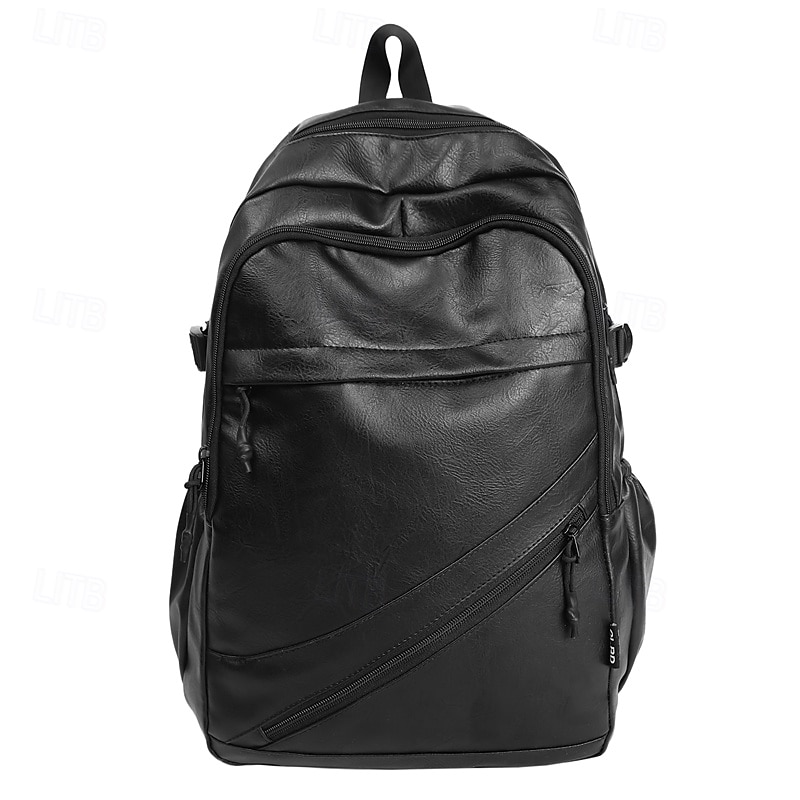 Men's Brown Faux Leather Backpack – Stylish Laptop Bookbag with Zipper Pockets for Work, College, and Travel2