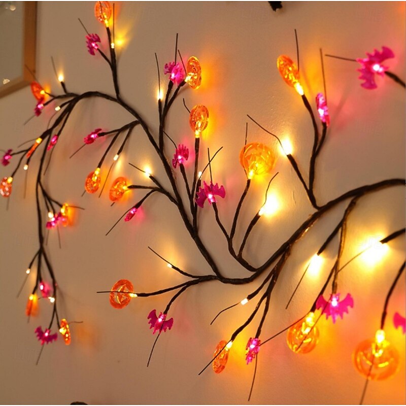 LED Halloween Decorative Branch Lights with Bat Pumpkin Vine Design Battery Operated Festival Atmosphere Lighting for Bar, Party, Indoor & Outdoor Decor3