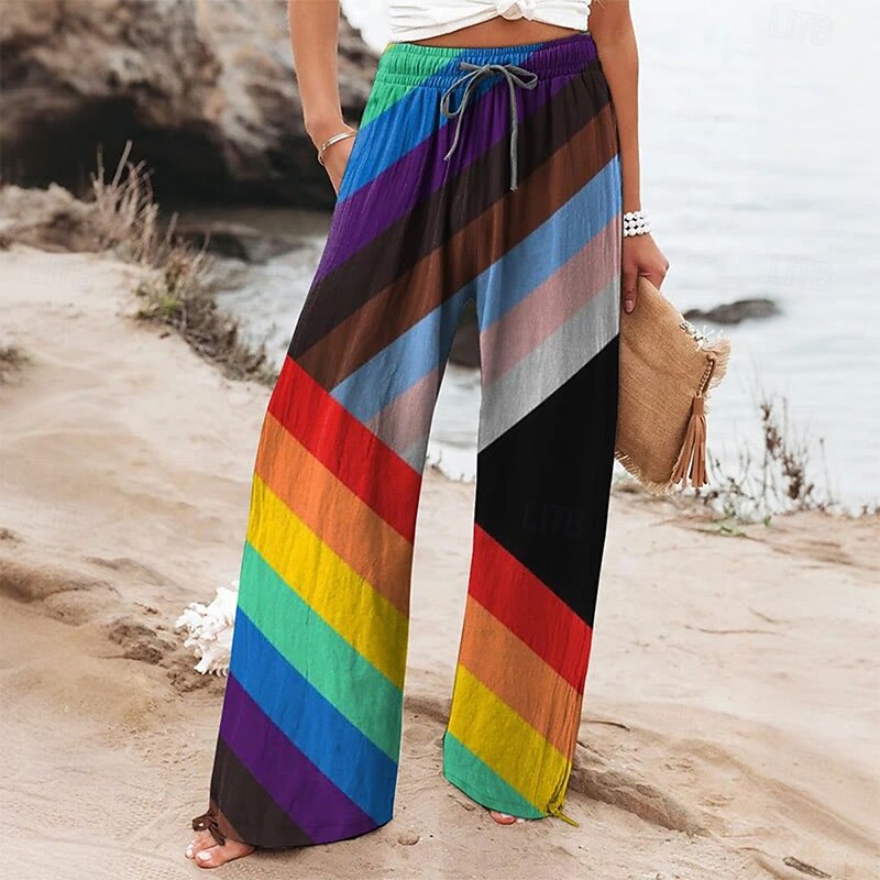 Women's Culottes Wide Leg Wide Leg Chinos Vacation Vintage Ethnic Style Full Length High Waist Graphic Geometric Abstract Quick Dry Breathability Soft Inelastic Formal Outdoor Vacation Black Blue3