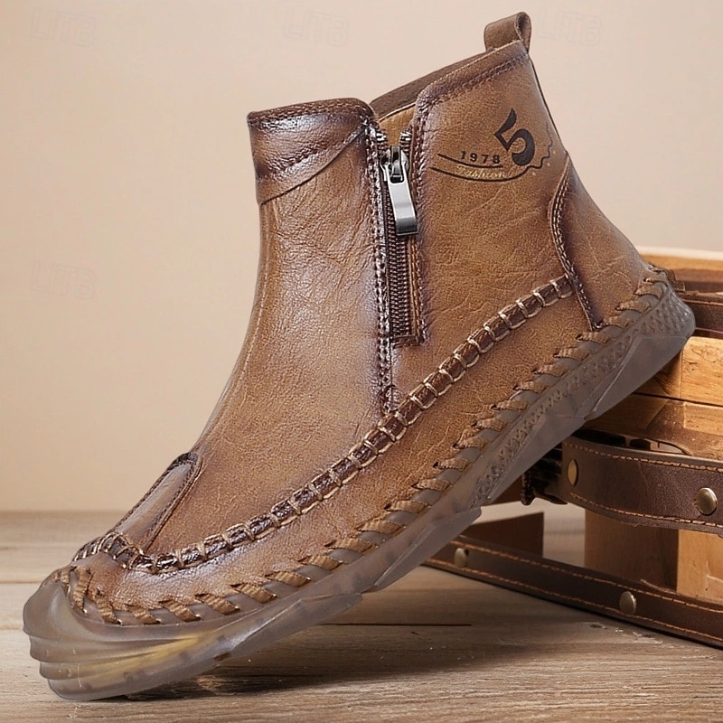 Men's Handmade Zipper Ankle Boots for Daily Comfort – Casual Vintage-Style Walking Boots for Fall Travel and Urban Adventures
