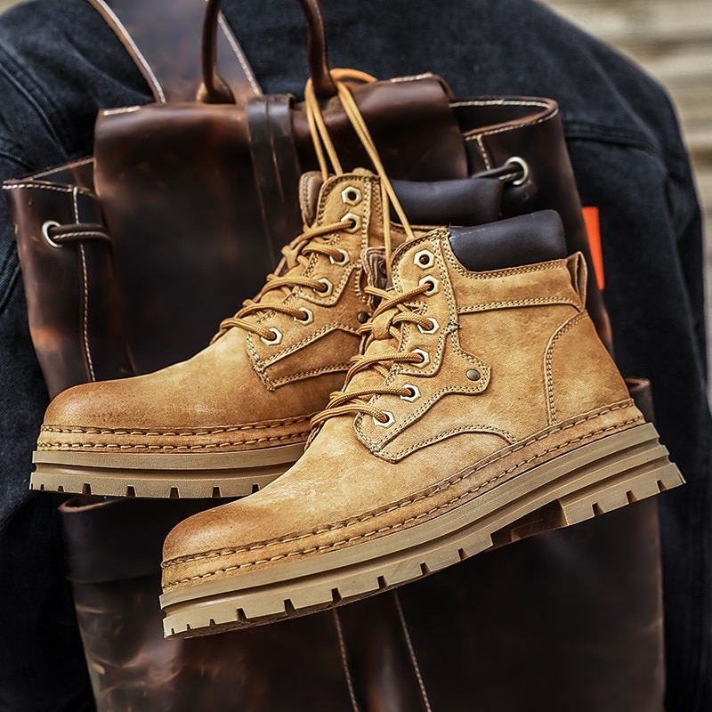 Men's Tan Suede Work Boots – Casual Outdoor Lace-Up Ankle Boots for Hiking, Farm Work & Daily Wear2