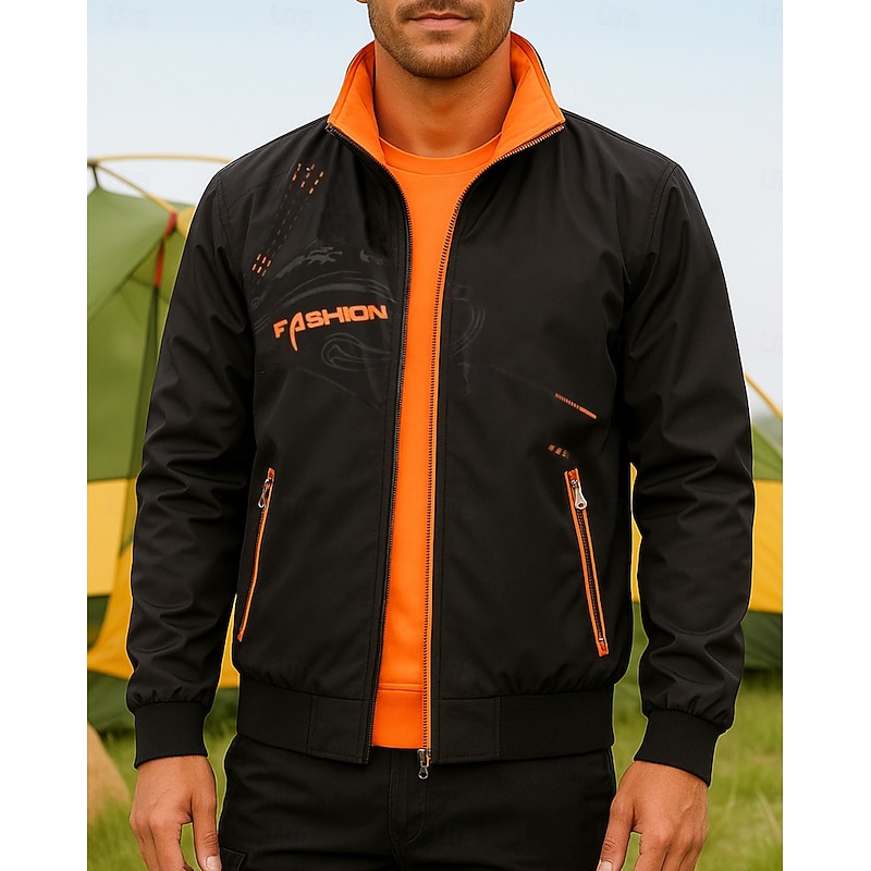 Men's Hiking Jacket Sport Jacket rain coat Outdoor Waterproof Quick Dry Lightweight Breathable Hiking Outfits Hiking Clothes Spring Autumn / Fall Jacket Tennis Golf Running Patchwork Red Orange Green4