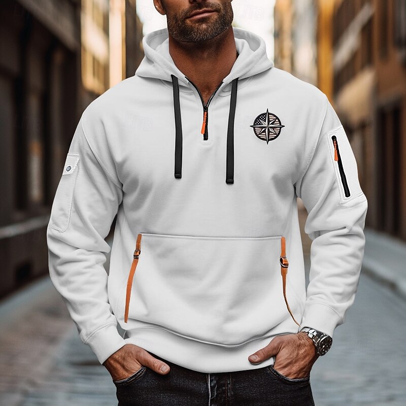 Men's Hoodie Quarter Zip Hoodie Black White Wine Navy Blue Royal Blue Hooded Plain Zip Up Front Pocket Tactical Sports & Outdoor Casual Streetwear Cool Sportswear Spring &  Fall Clothing Apparel