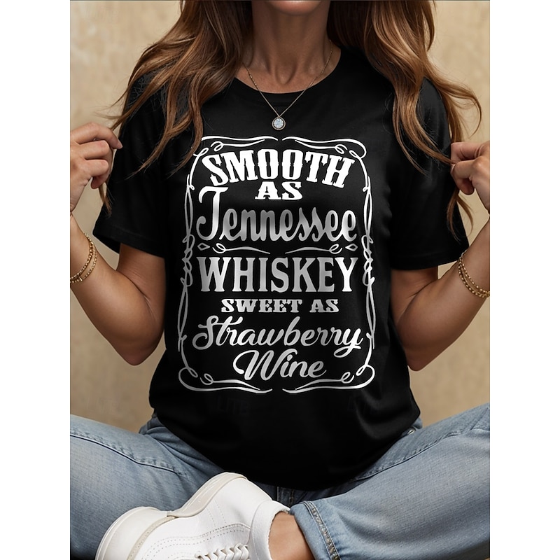 Women's T Shirt Graphic Letter Vintage Stylish Classic Short Sleeve Crew Neck Round Neck Regular Tops Daily Weekend Print Black White Yellow Red Blue Summer Spring