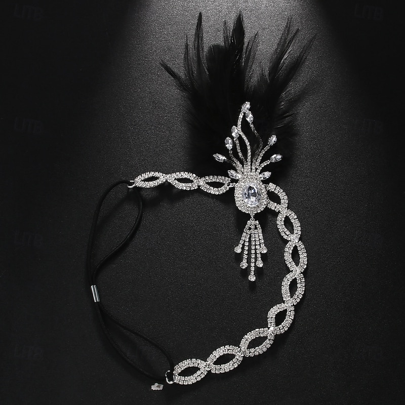 Women's 1920s Gatsby Feather Headpiece - Vintage Rhinestone Flapper Headband for Roaring Twenties Themed Parties and Costume Balls2