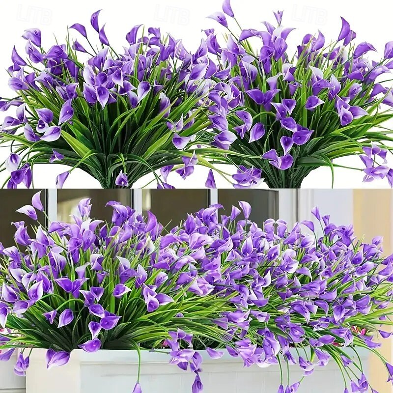 20-Pack Outdoor Artificial Kara Lilies, UV-Protected Plastic Fake Flowers for Garden, Porch, Courtyard, Office, Window Frame, Desktop, and Home Decoration – Summer Floral Arrangements2