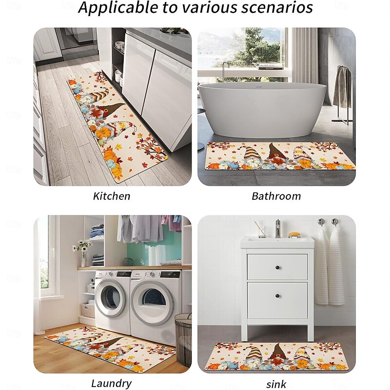 Halloween & Thanksgiving Non-Slip Kitchen Mat - Stain-Resistant Fall Autumn Deco Crystal Velvet Rug for Bathroom & Doorway2