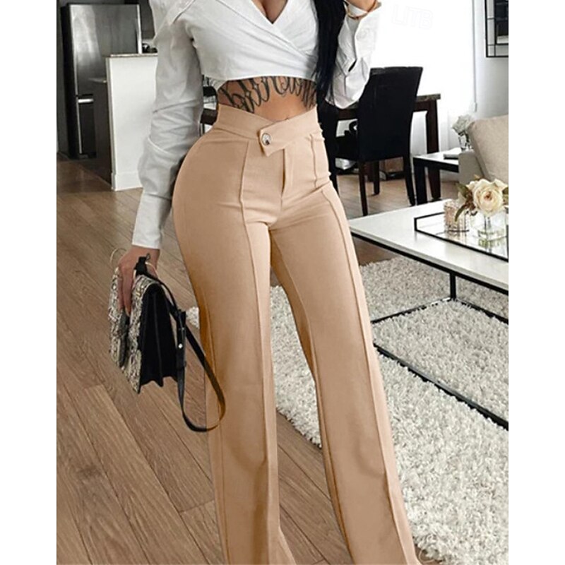 Women's Wide Leg Pants Trousers Palazzo Pants Fashion Streetwear Full Length High Waist Plain Breathability Comfortable Micro-elastic Street Daily Wear Going out Dark Brown Black Light Purple Apricot