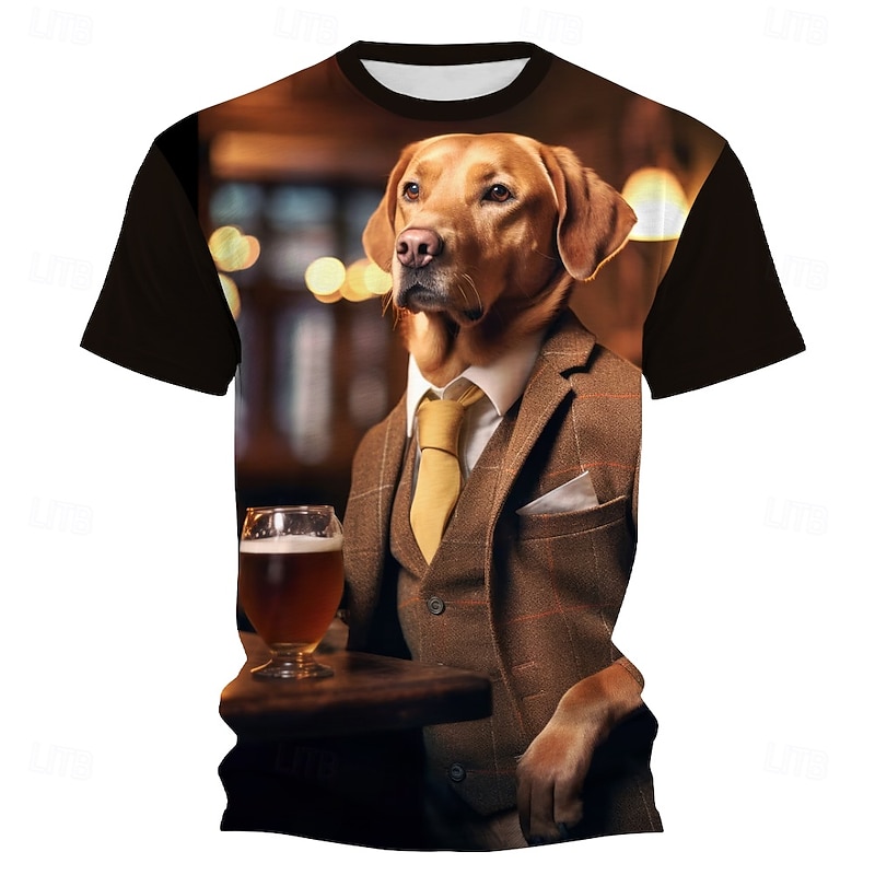 Men's Dog 3D Funny T Shirt Short Sleeve T shirt 3D Print Crew Neck Shirt Exaggerated Designer Party Street Casual Black 1 Black Brown Summer Spring All Seasons Clothing Apparel S M L XL XXL XXXL3