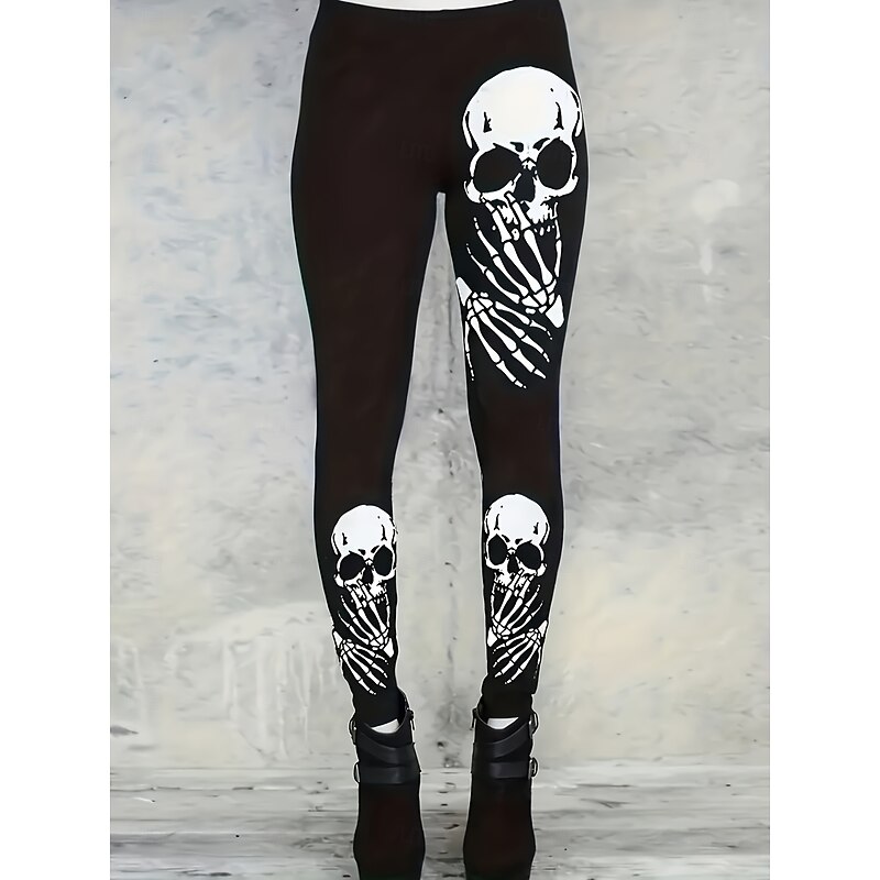 Women's Leggings Vacation Vintage Fashion Ankle-Length High WaistPantsHalloween Graphic Skull Printing Soft Breathable Stretchy Formal Outdoor Vacation Black Spring Fall Winter Slim Fit