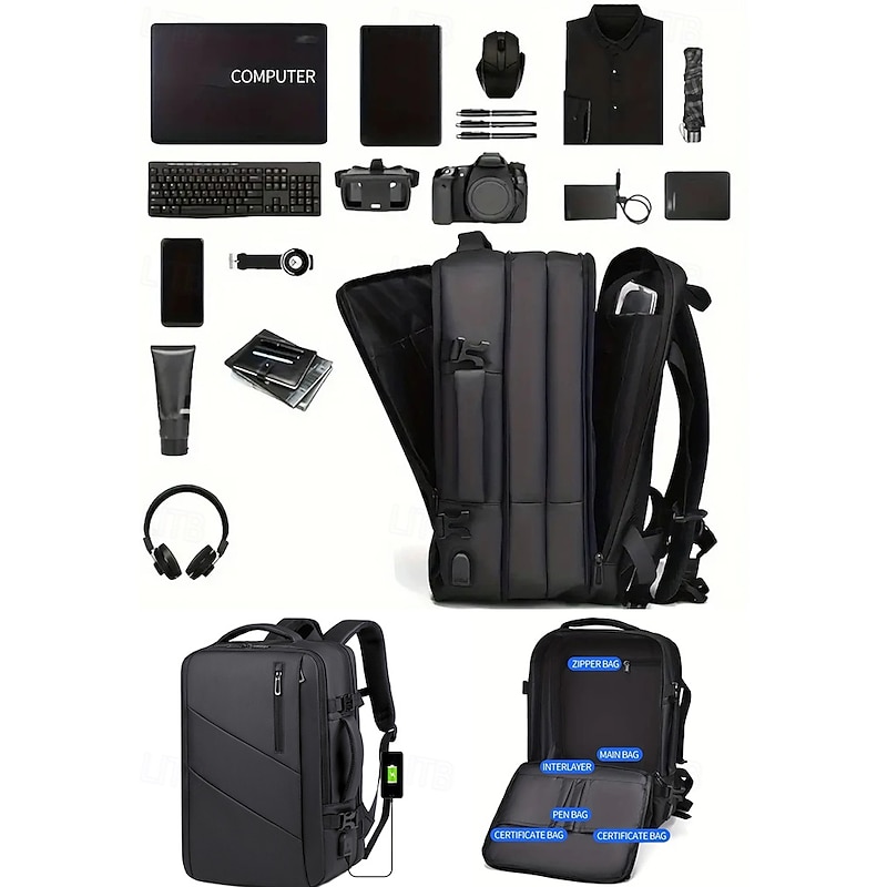 Men's Expandable Waterproof Business Backpack – Scratch-Resistant Travel Laptop Bag with USB Charging Port, Minimalist Design, and Large Capacity for Work, College or Daily Commute4