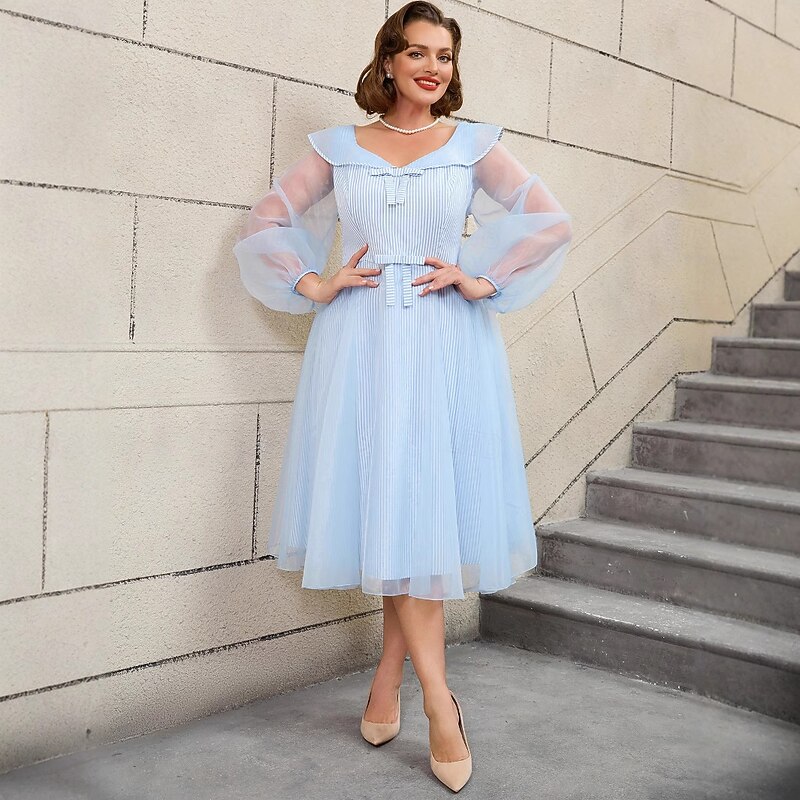 Retro Vintage 1950s Rockabilly Midi A Line Dress Flare Dress Plus Size Striped A-Line Fancy Dress Women's Vacation Homecoming Party & Evening Adults Dress Fall Spring & Summer4