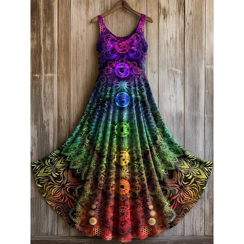 Women's Tree of Life Merkabah Maxi Dress Sundress A Line Dress Slip Dress Pleated Dress Vacation Casual Boho Daily Holiday Beach Regular Fit Graphic Sleeveless U Neck3