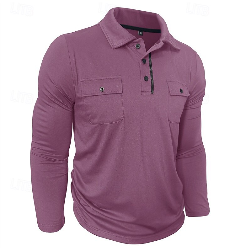 Men's Golf Shirt Golf Polos Shirts Work Casual Lapel Long Sleeve Basic Modern Plain Buttons Spring Fall Regular Fit Black Navy Blue Blue Rose Military Green Gray Golf Shirt3