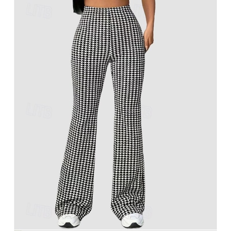 Women's Asian Size Flared Pants Streetwear Casual / Sporty Full Length High Rise Grid / Plaid High Cut Outdoor Micro-elastic Street Casual Daily Black and White Spring, Fall, Winter, Summer3