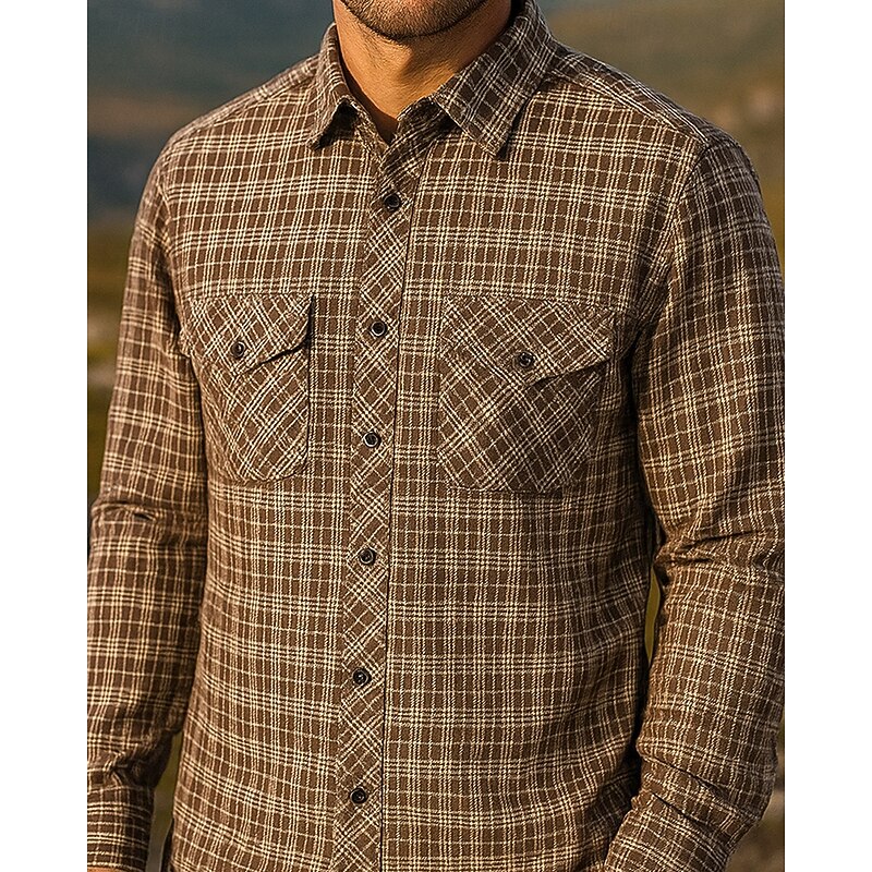 Men's Cargo Shirt Long Sleeve Turndown Top Outdoor Soft Breathable Polyester Black Khaki Tennis Golf Running3