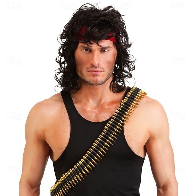 Rambo Adult John Rambo Wig – Synthetic Hair for Movie Cosplay, Halloween & Action Hero Costume Parties