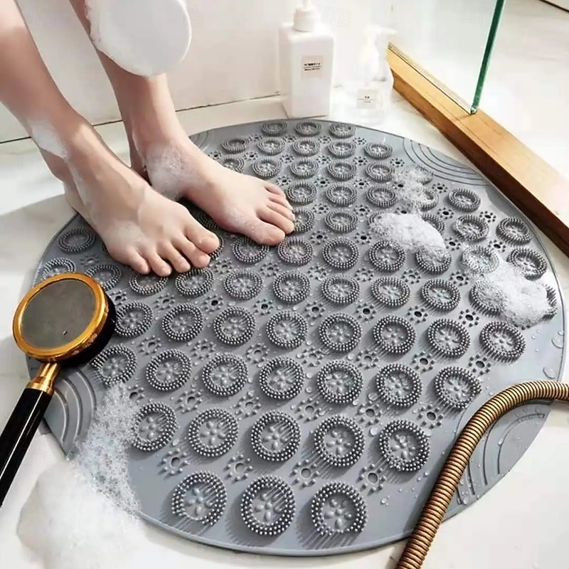 Shower Mat, Round Shower Stall Mat, PVC Bathtub Mat, Non Slip Bath Mat with Suction Cups and Drain Holes, Machine Washable for Bathroom Bathtub Swimming Pool3