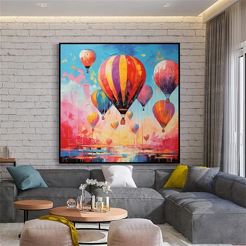 Handmade Oil Painting Canvas Wall Art Decoration Modern Abstract Hot Air Balloon Landscape for Home Decor Stretched Frame Hanging Painting/Rolled Frameless Unstretched Painting2
